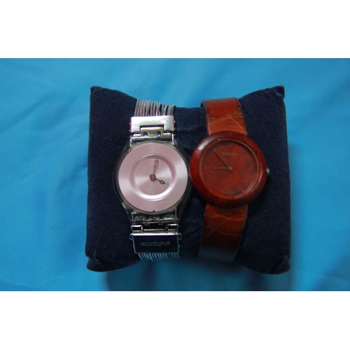 343 - x2 Ladies' Watches - Tissot 'Wood' watch & x1 Swatch