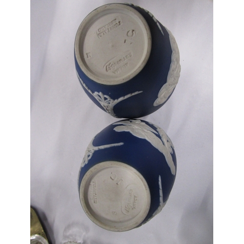 128 - 2 Wedgwood style John Adams blue background 5 inch vases .
One is in mint condition the other has a ... 