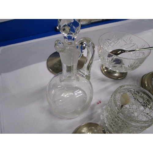 141 - 4 Pieces of Cut Glass with attached Metal lids etc  .One a Cut glass jam pot with a small pickle for... 