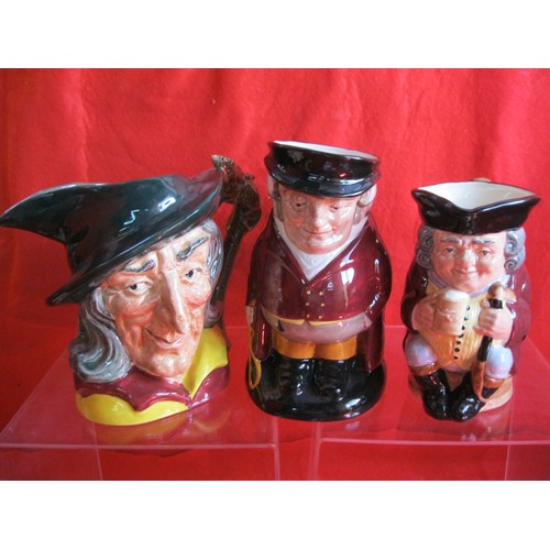 42 - 3 Royal Doulton Toby Character Jugs comprising D6403 Pied Piper, Huntsman and Jolly Toby, all in goo... 