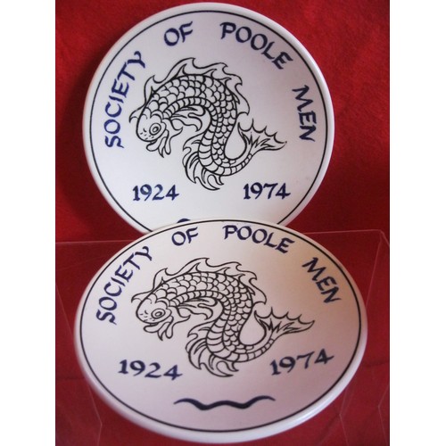 48 - 2 Poole Pottery Society of Poole Men 4 inch plaques 1924 1974 both in Mint condition along with a De... 