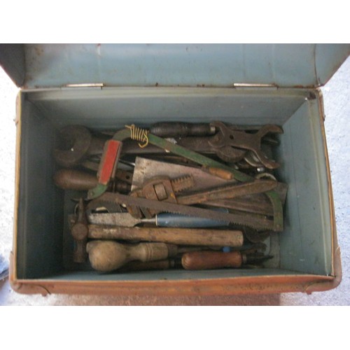 403 - A metal storage box full of various vintage tools