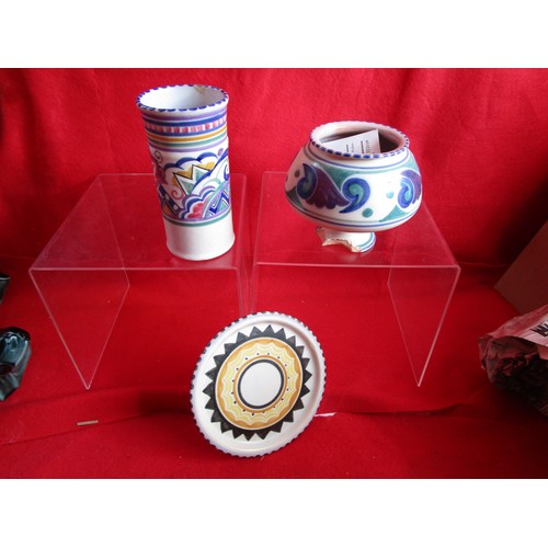 46 - Poole Pottery XK pattern 6 inch teapot stand AF  BY Spill vase 6 inch AF and a footed bowl AF .

no ... 