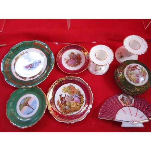 68 - 6 limoges little plates along with a green background pill box.
Coalport pill box and two Royal Alde... 