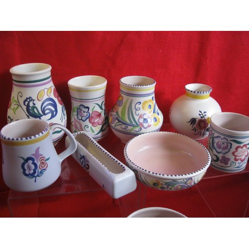 102 - 9 piece of traditional Poole Pottery  in the LE ,CS,KG,EE  pattern including vases, bowls, Mug and J... 