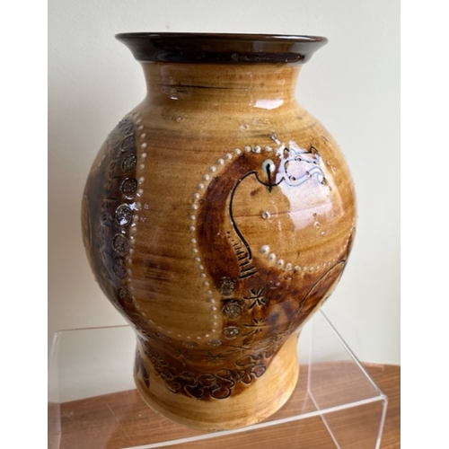 177 - Large Leonard Stockley Vase displaying a mythical creature. Approximately 29.5cm tall.