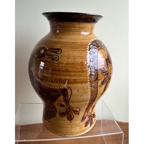 177 - Large Leonard Stockley Vase displaying a mythical creature. Approximately 29.5cm tall.