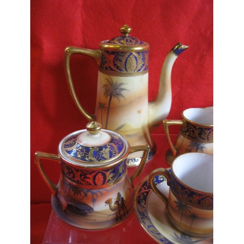 235 - A Noritake Desert Scenes coffee service, excellent condition except for repair to coffee pot lid