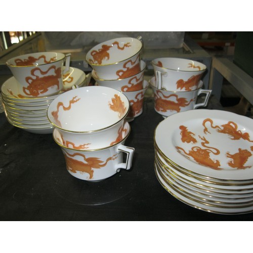 25 - Wedgwood Williamsburg Red Chinese Tigers part tea service including cups saucers and side plates 8 i... 