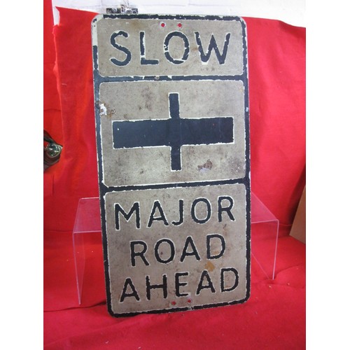 9 - A vintage Slow Major Road Ahead road sign, 1950s