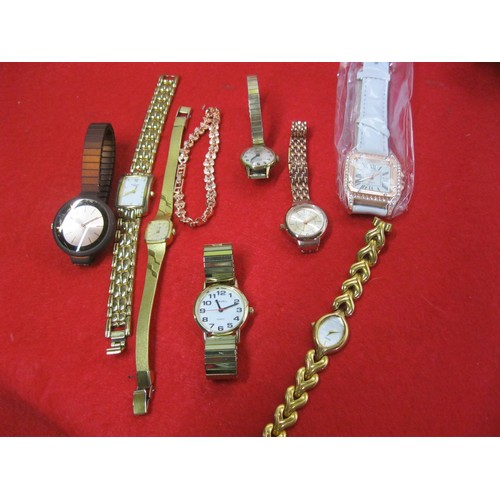 348 - Eight Gold-tone ladies cocktail watches, including Rotary, Everite, Seiko and Accurist.  All working... 