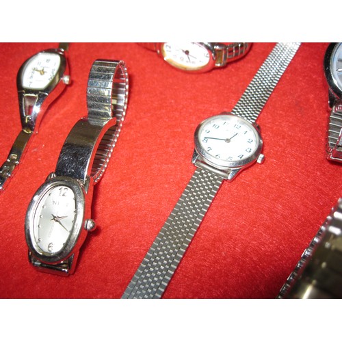 347 - Nine Silver-tone ladies cocktail watches including Rotary, Reflex, Next, Louis Valentin and Bench.  ... 