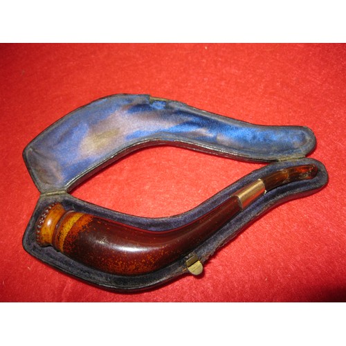 294 - A vintage cased cheroot holder with yellow metal collar, the bowl of Meerschaum, the stem apparently... 