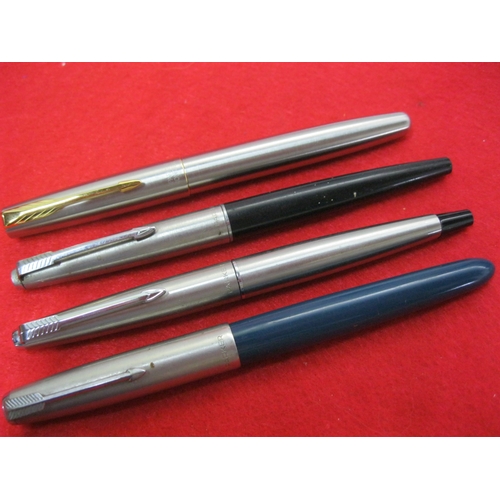 155 - 4 Parker steel-bodied fountain pens including a Frontier