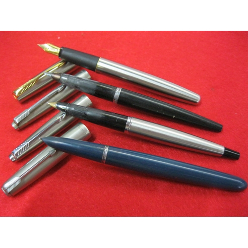 155 - 4 Parker steel-bodied fountain pens including a Frontier