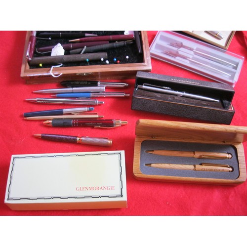 161 - A collection of fountain pens in a case, together with quality biros (Papermate, Parker etc.)