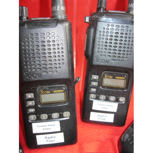 185 - A pair of ICOM VHF radios formerly from Compton Abbas airfield, 3 Cobra hand-held radios, a David Cl... 