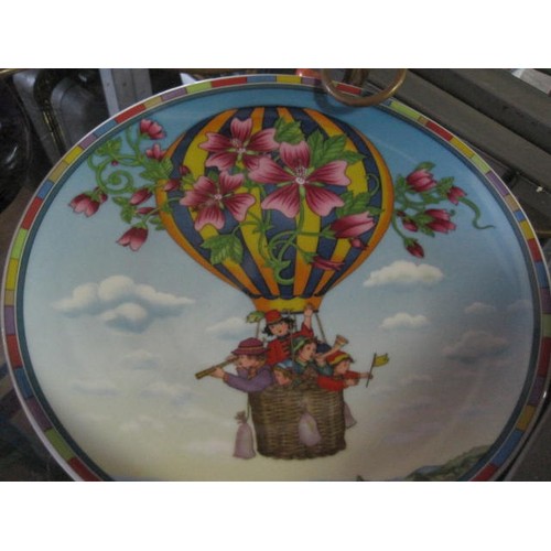 47 - An Onyx lamp along with a Italian Glass handbag vase and a picture plate showing an air balloon.