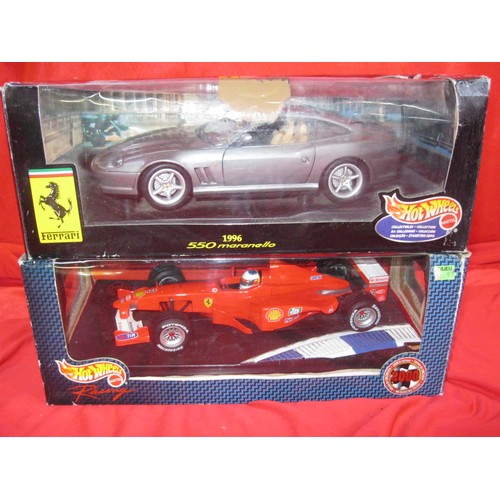 327 - x2 Mattell 'Hot Wheels Ferrari cars, Boxed 1996 550 Marranello & 2000 F1 car