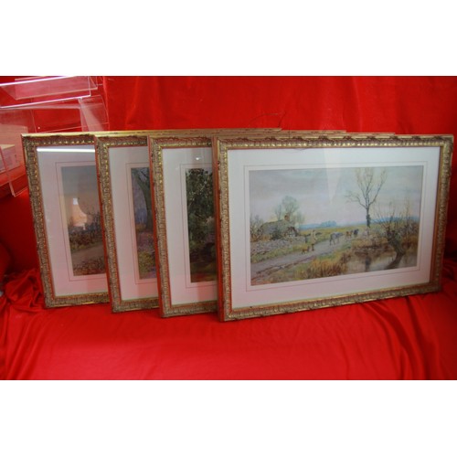 3 - 4 prints of country views, framed and glazed in decorative gilt frames