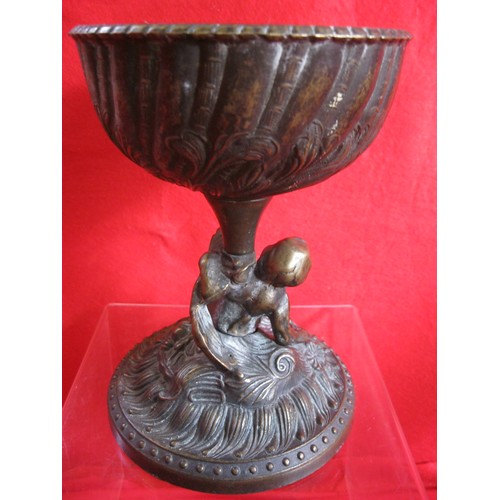 22 - A vintage bronze goblet with nymph to base.
Height approx 8 inches by 7 across at the bowl.