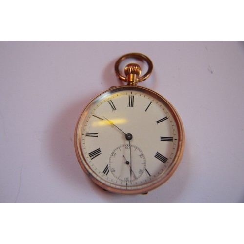 384 - A vintage pocket watch in a 9 ct gold case, in running order although glass and bezel detached and o... 