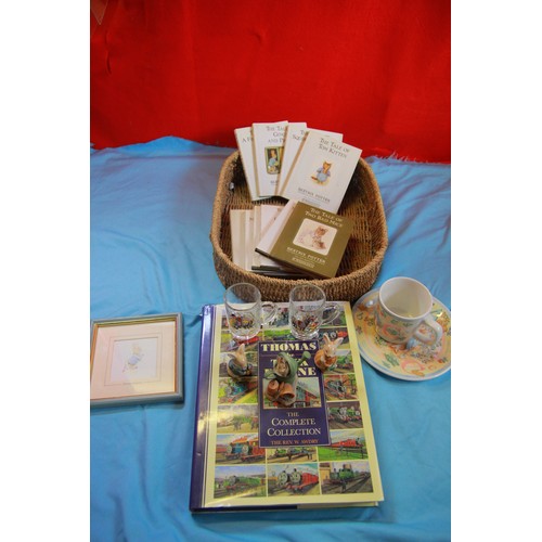 285 - Selection of Children's items to include Thomas The Tank Engine book, Beatrix Potter books, plate an... 