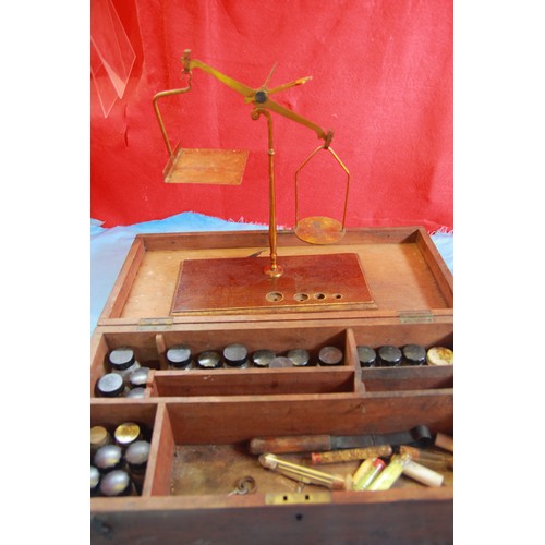 286 - Antique Apothecary Chest - comes with contents & Brass Scales and Weights by Degrave of London