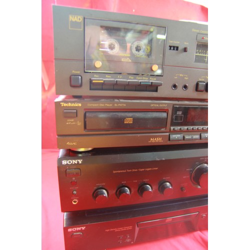 202 - A Technics SL-P477A Compact Disc Player with instructions but no remote, an NAD 6040A Stereo Cassett... 