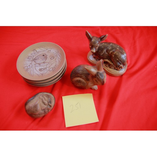 83 - A selection of small earthenware Poole Pottery animal dishes and 3 earthenware animals by Barbara Li... 