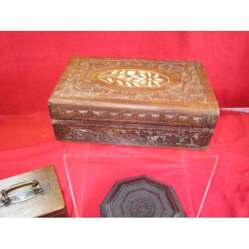 379 - A dozen wooden boxes of various sizes, 4 with carved or inlaid detail