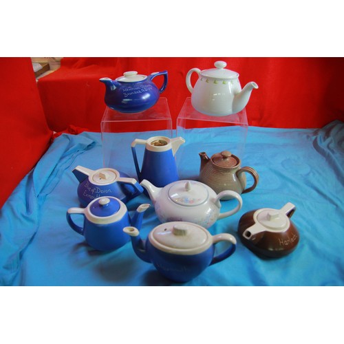 72 - A selection of 6 teapots, all in good order including Honiton Blue