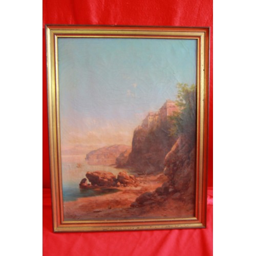 1 - A View of Sorrento, oil on canvas, by Guido Agostini (1865-1898), crackelure to finish, some marks a... 