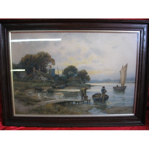 6 - An original watercolour featuring fishermen and a village scene signed E W Haslehust (British, 1866-... 