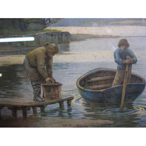 6 - An original watercolour featuring fishermen and a village scene signed E W Haslehust (British, 1866-... 