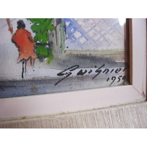 13 - A view of Montmartre, watercolour on paper, framed and glazed, signed and dated 1959 by Fernand Guig... 