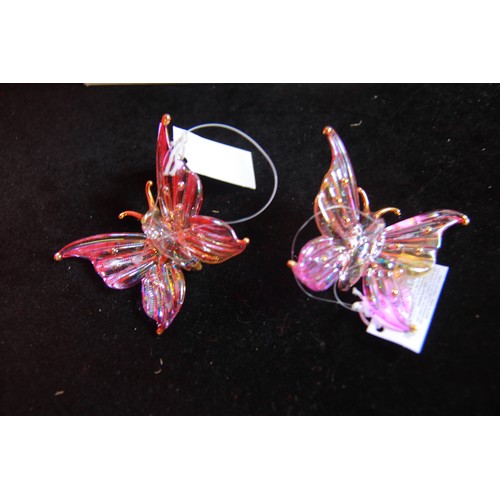 45 - 12 individually boxed Russ Berrie glass butterfly ornaments, new and unused, in original crate