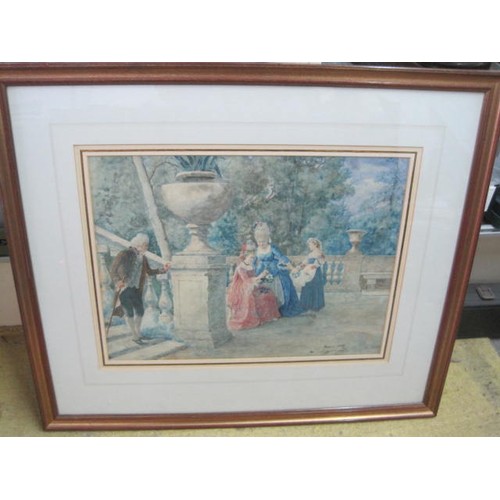 10A - A large framed and glazed watercolour, Italianate and in the style of Vittorio Reggianini - signatur... 