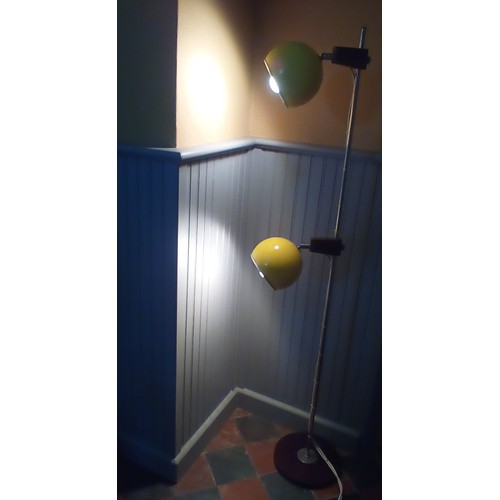 180 - Vintage 1960s floor lamp with 2 yellow 'eyeball' shades and teak base, height 58