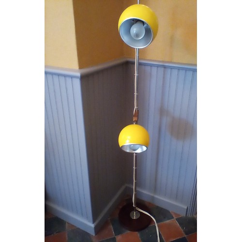 180 - Vintage 1960s floor lamp with 2 yellow 'eyeball' shades and teak base, height 58