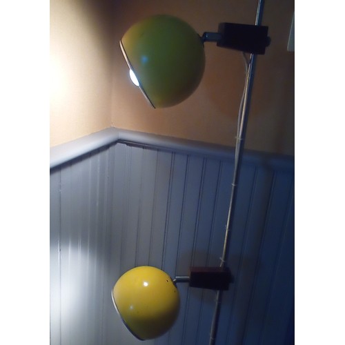 180 - Vintage 1960s floor lamp with 2 yellow 'eyeball' shades and teak base, height 58