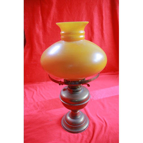 176 - Vintage Oil Lamp with Amber Shade and Glass Funnel