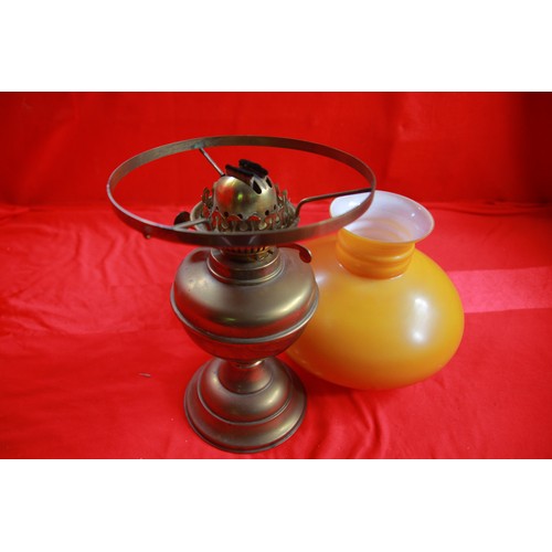 176 - Vintage Oil Lamp with Amber Shade and Glass Funnel