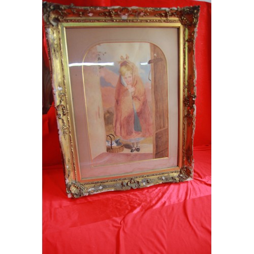 174 - Antique Watercolour subject 'Little Red Riding Hood' presented in original glazed and carved gilt fr... 