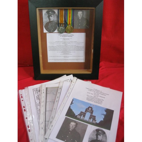 187 - 1st July 1916 Casualty WW1 British War Medal & Victory Medal 15760 L/CPL A A Day, 11th (Cambridge) B... 
