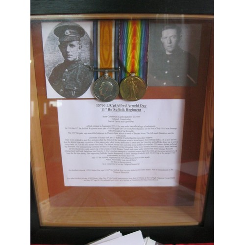 187 - 1st July 1916 Casualty WW1 British War Medal & Victory Medal 15760 L/CPL A A Day, 11th (Cambridge) B... 