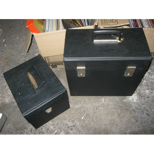 199 - A large box of LPs and 45s, plus a pair of vinyl finished record carriers, one for LPs and one for 4... 