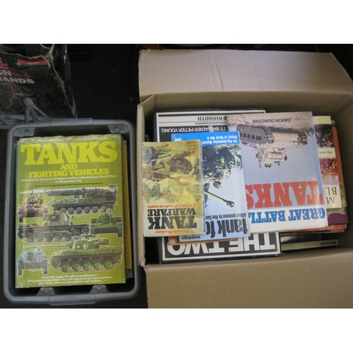 185 - A large box of military books including a number on armoured vehicles