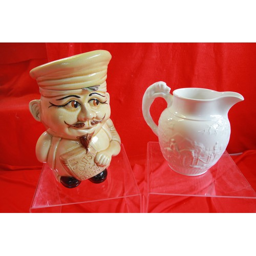 157 - A Wedgwood Parianware hunting jug and a Price Kensington cookie jar, both in good order