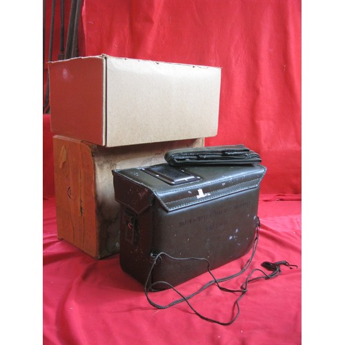 190 - A vintage military Geiger counter, in original box with original carry case and unused strap
